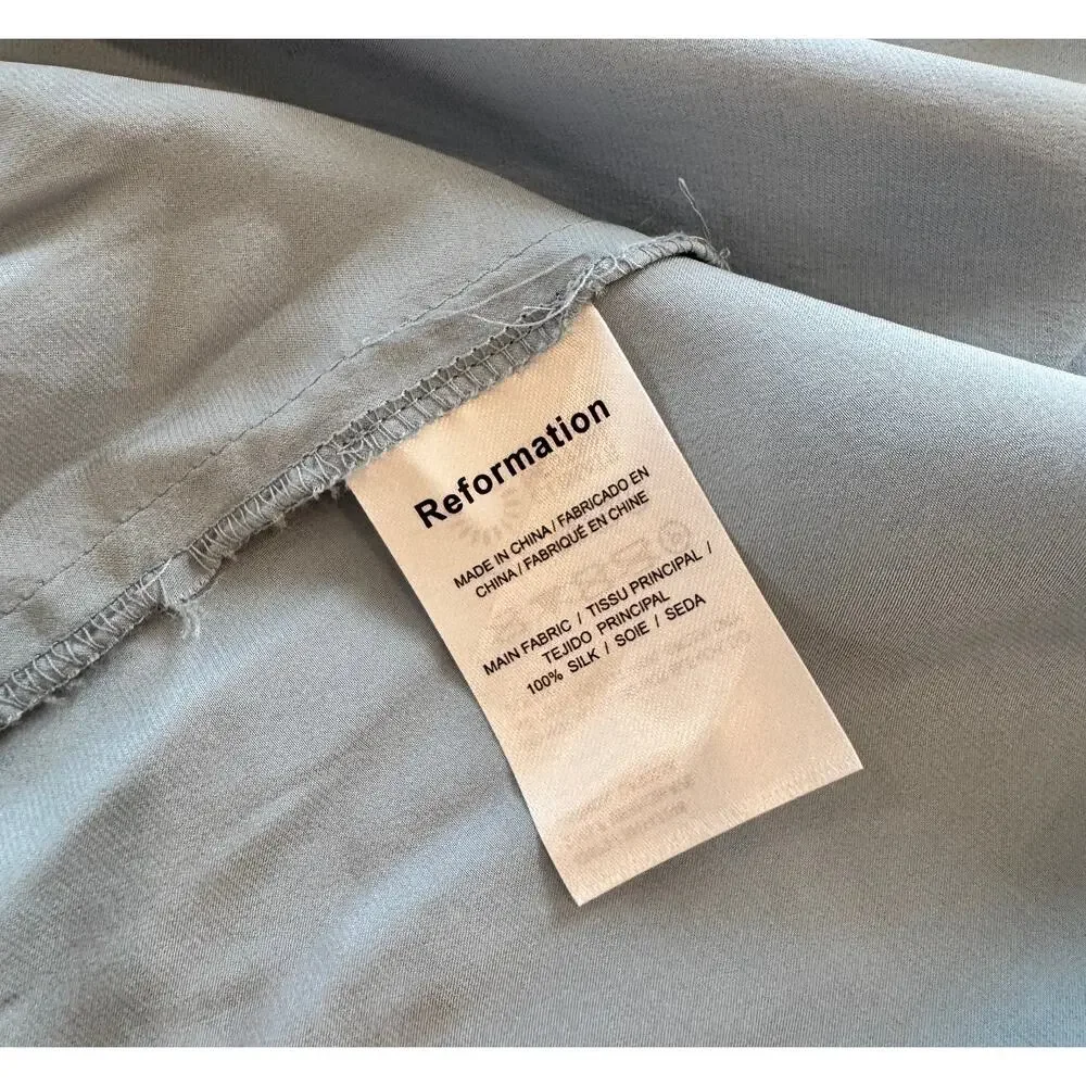 Reformation Barrow Silk Satin Strapless Maxi Dress Ice Blue 2 XS Slit Formal - Picture 6 of 16